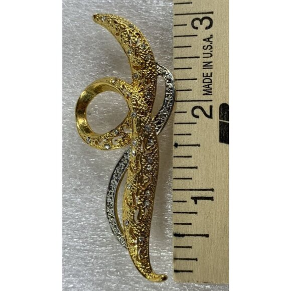 Vintage Avon Gold and Silver-Tone Abstract Brooch Pin Rhinestone Accents 3.25" - Picture 8 of 10